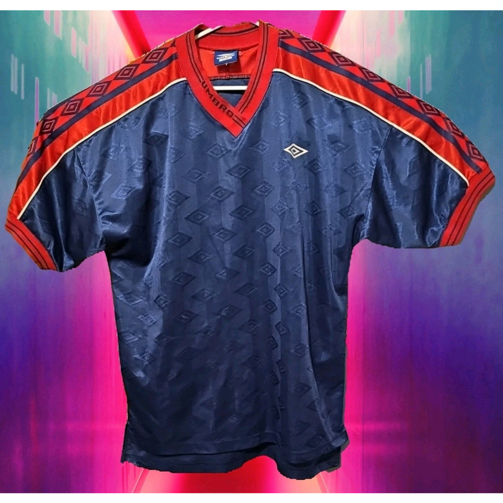 Vintage 90s Umbro Jersey Adult Size Large Made In Canada Blue & Red Soccer
